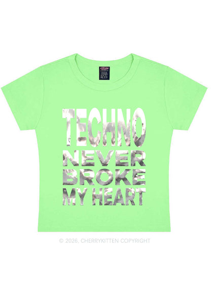 Techno Broke Heart Silver Foil Printed Y2K Baby Tee Cherrykitten