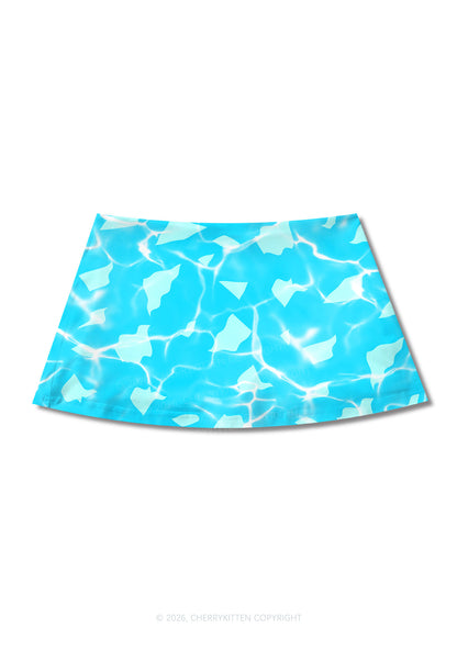 Turquoise Water Ripple Y2K Print Mini Skirt Cherrykitten