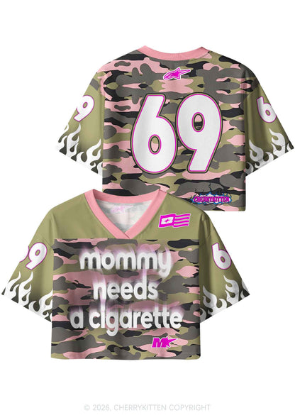 Mommy Needs A Cigarette Camo Y2K Crop Sport Jersey Shirts Cherrykitten