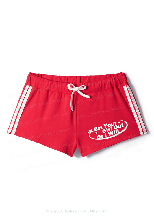 Eat Your Girl Out Pride Y2K Drawstring Mini Shorts Cherrykitten
