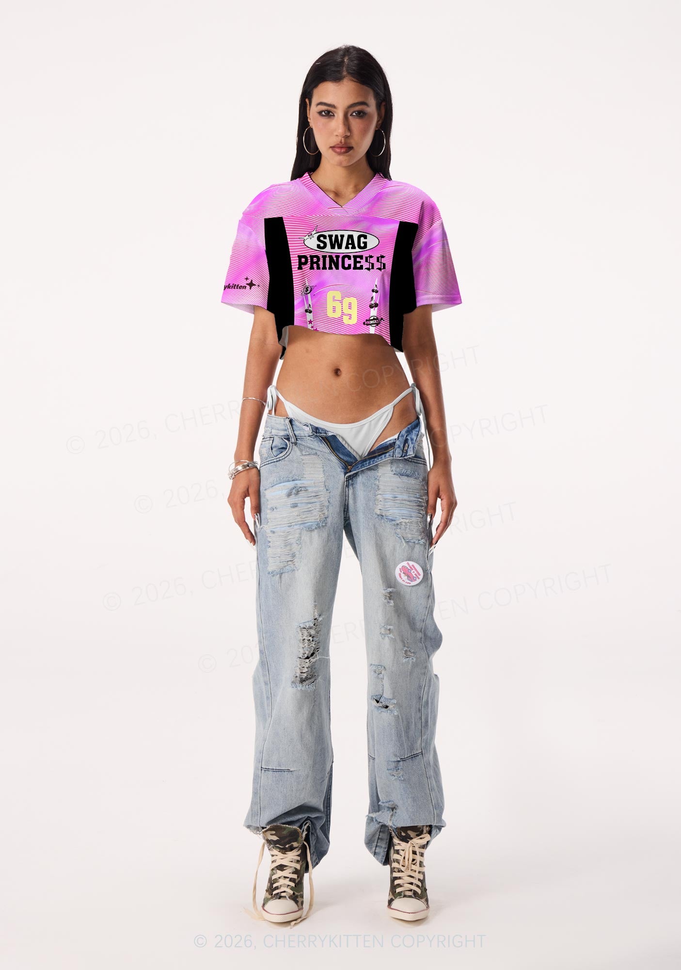 Swag Princess Y2K Crop Sport Jersey Shirts Cherrykitten