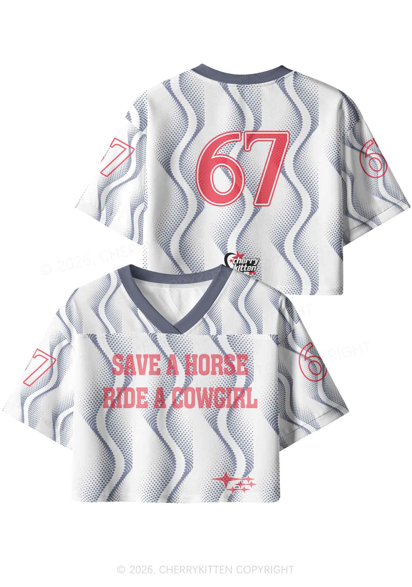 Ride A Cowgirl Blue Wave Pride Y2K Crop Sport Jersey Shirts Cherrykitten