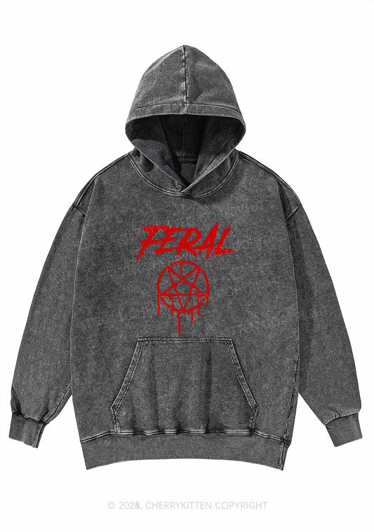 Halloween Feral Y2K Washed Hoodie Cherrykitten