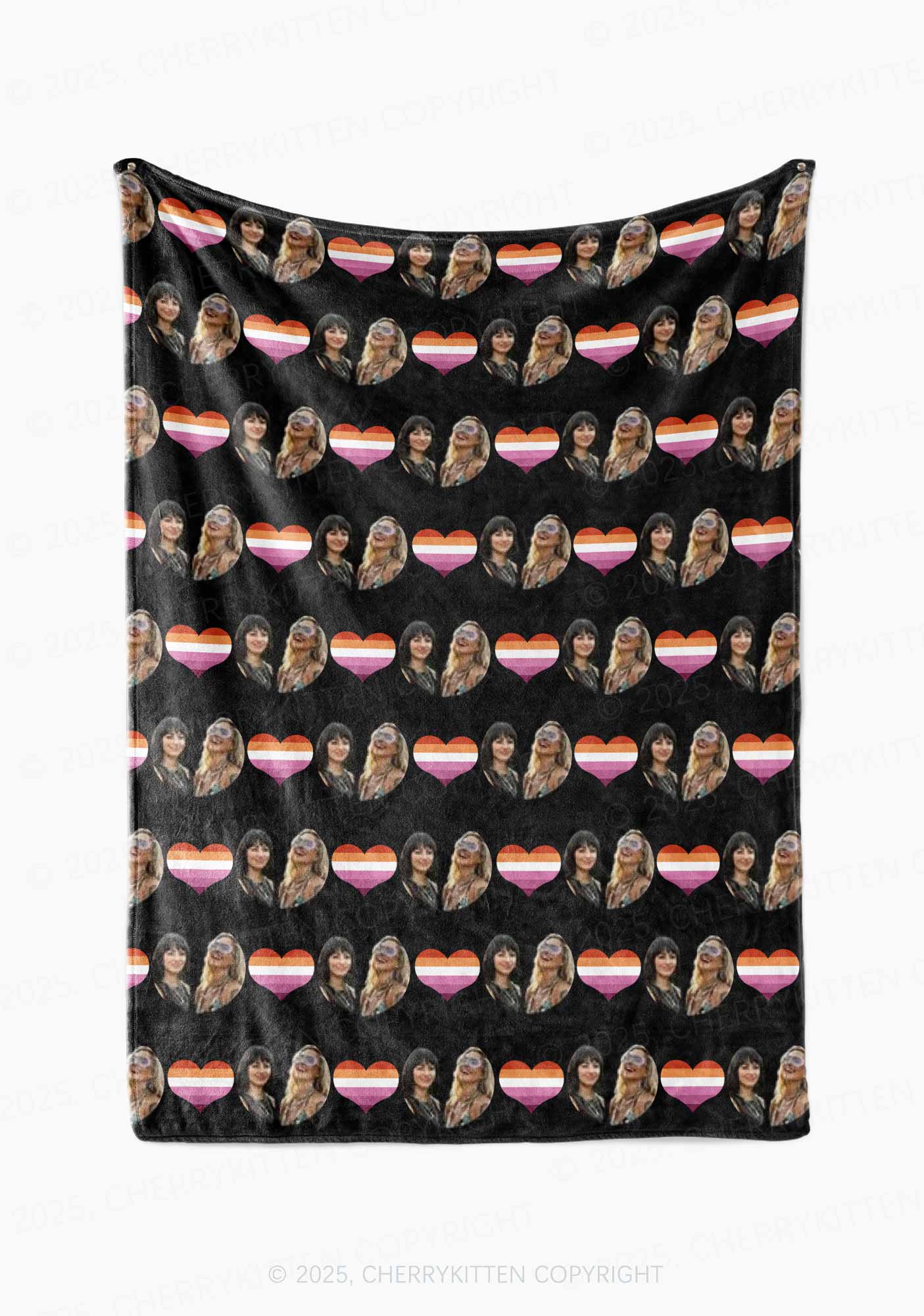 Custom Lesbian Couple Photo Valentine's Day Y2K Plush Blanket Cherrykitten