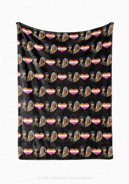 Custom Lesbian Couple Photo Valentine's Day Y2K Plush Blanket Cherrykitten