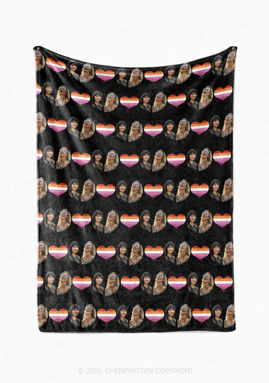 Custom Lesbian Couple Photo Valentine's Day Y2K Plush Blanket Cherrykitten