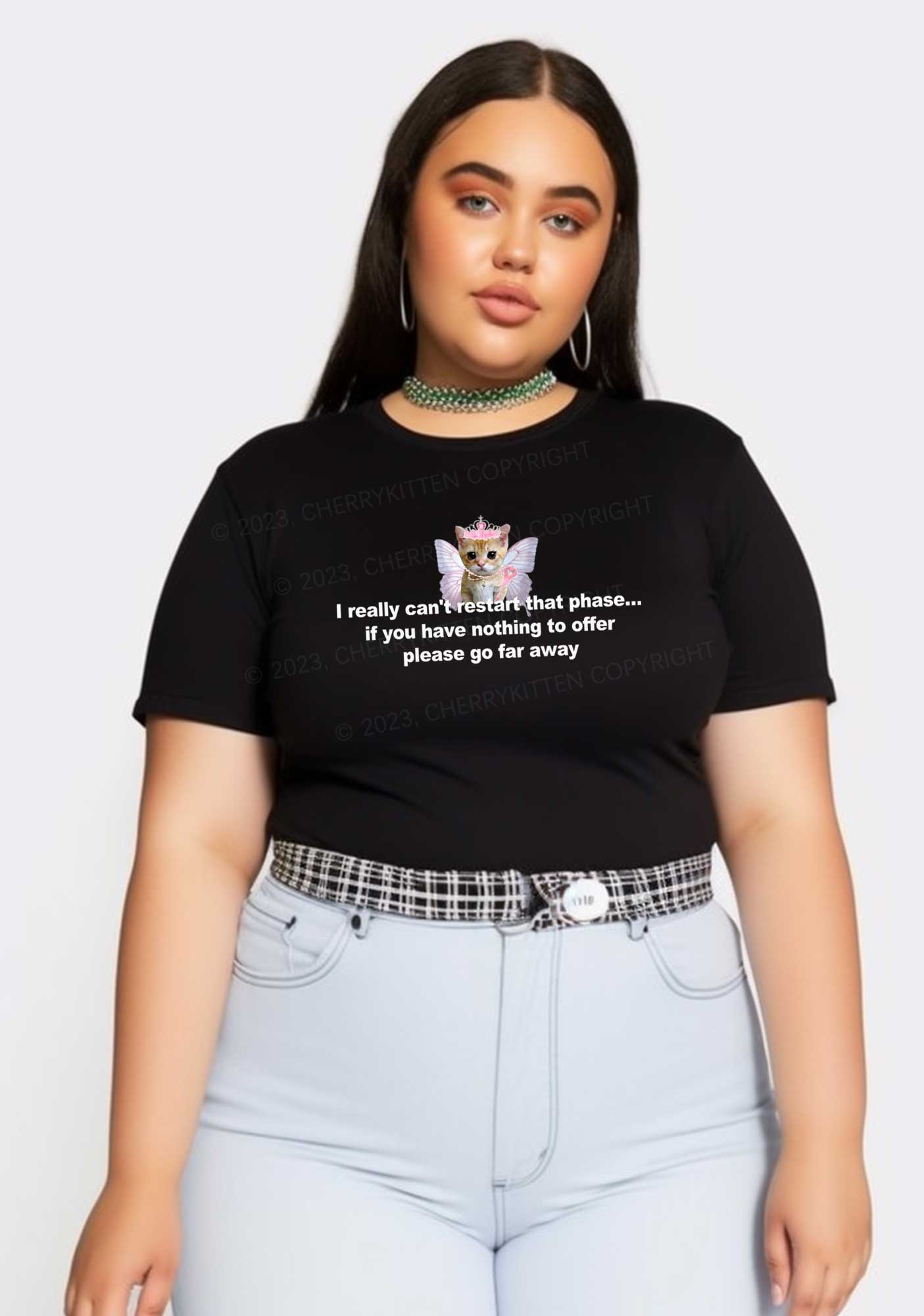 Curvy Please Go Far Away Y2K Baby Tee Cherrykitten