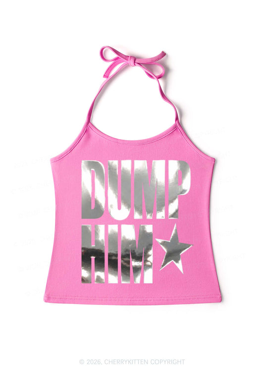 Dump Him Silver Foil Printed Y2K Halter Neck Cami Cherrykitten