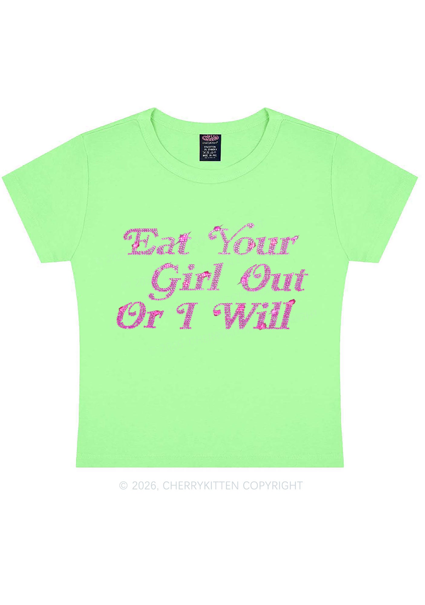 Rhinestone Eat Your Girl Out Y2K Baby Tee Cherrykitten
