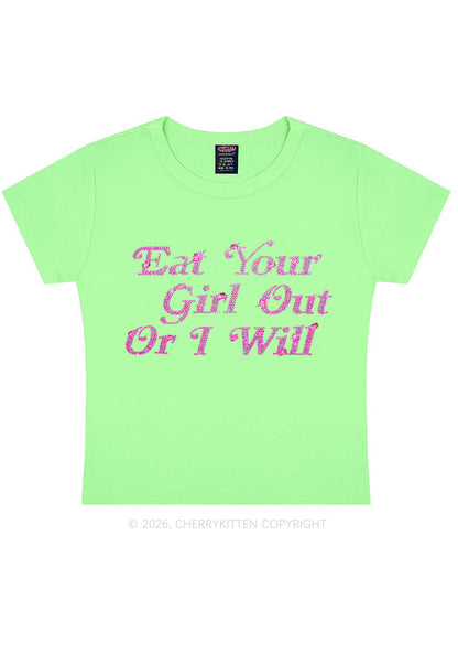 Rhinestone Eat Your Girl Out Y2K Baby Tee Cherrykitten