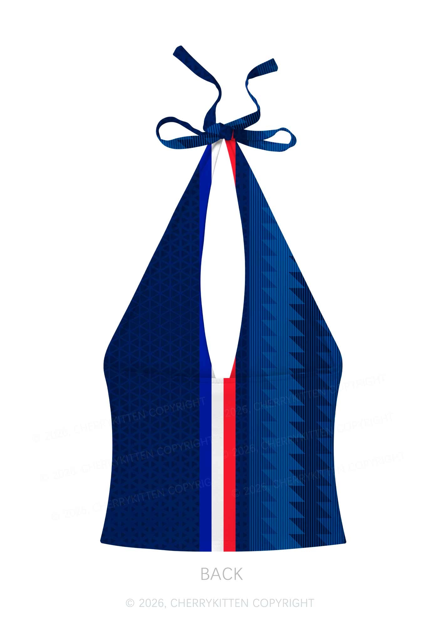 Red White Blue Stripe Y2K Print Halter Deep V Neck Cami Cherrykitten