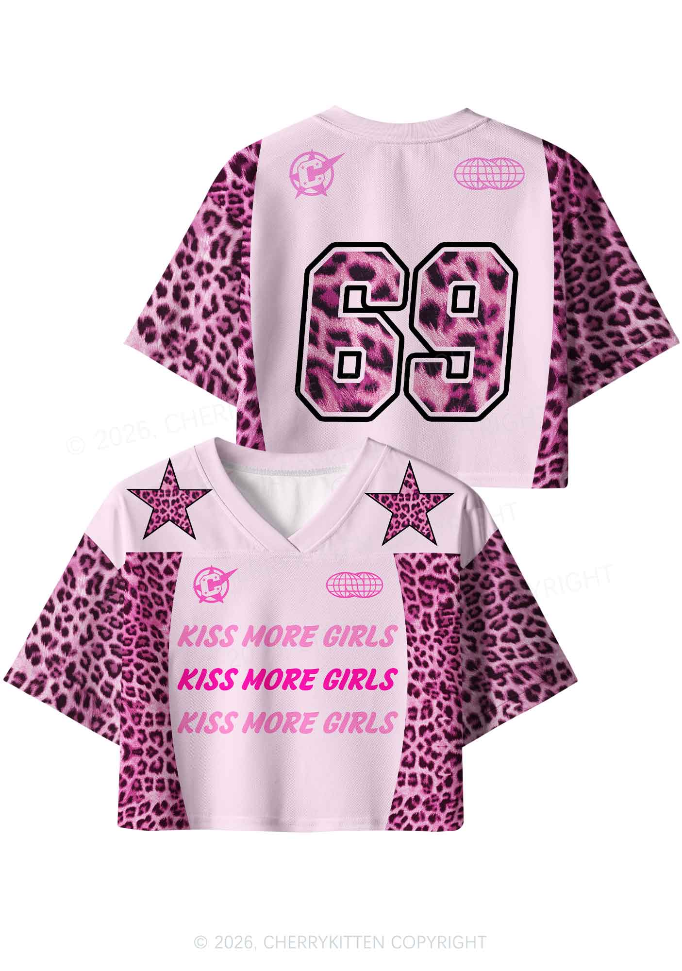 Kiss More Girls Pink Leopard Pride Y2K Crop Sport Jersey Shirts Cherrykitten