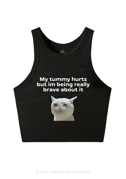 Cat Tummy Hurts Y2K Crop Tank Top Cherrykitten