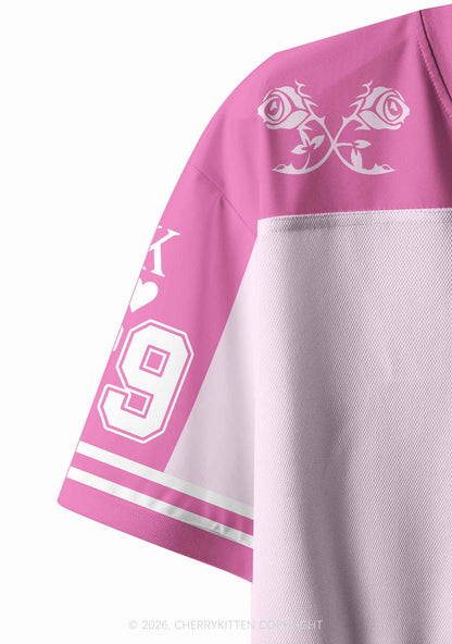 Pink Floral Two Kings Pride Y2K Crop Sport Jersey Shirts Cherrykitten