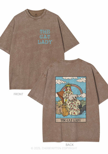 The Cat Lady Two Sides Y2K Shirts Washed Tee Cherrykitten