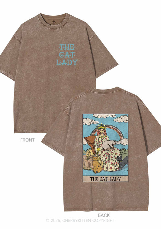 The Cat Lady Two Sides Y2K Shirts Washed Tee Cherrykitten