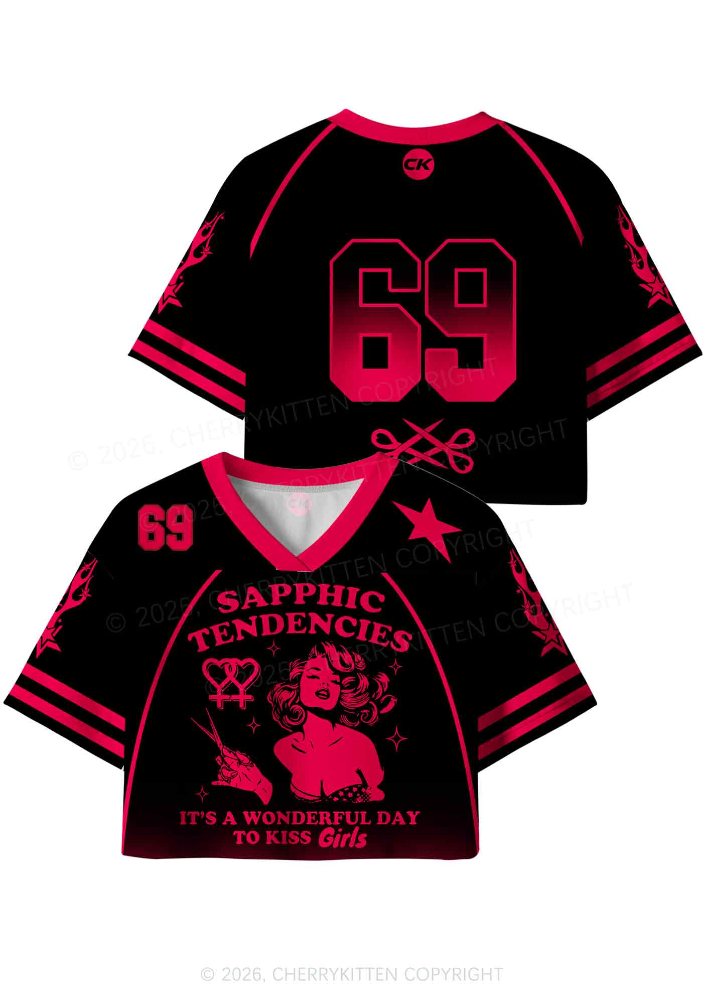 Sapphic Tendencies Kiss Girls Pride Y2K Crop Sport Jersey Shirts Cherrykitten