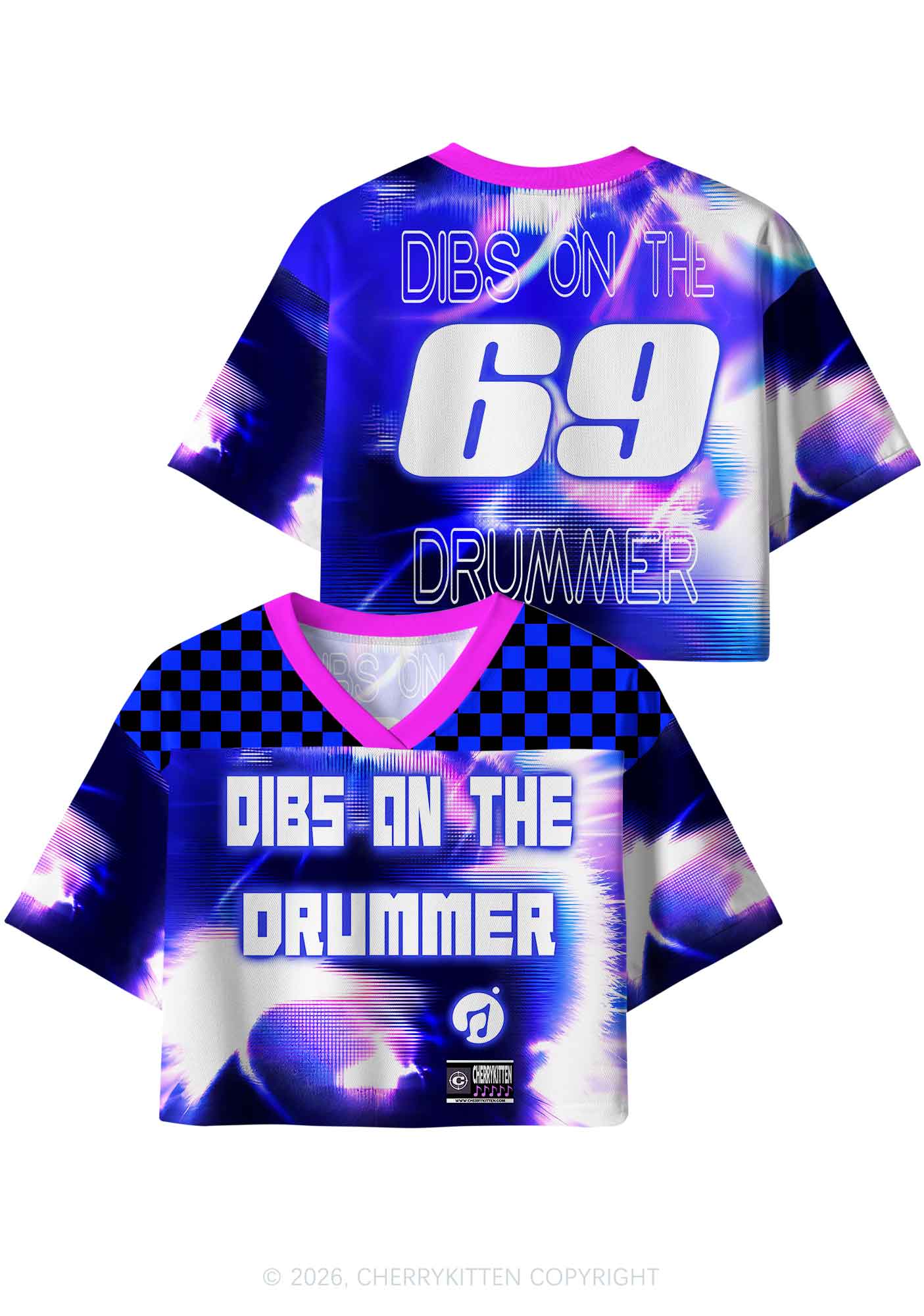 Blue Sound Wave Dibs On Drummer Y2K Crop Sport Jersey Shirts Cherrykitten