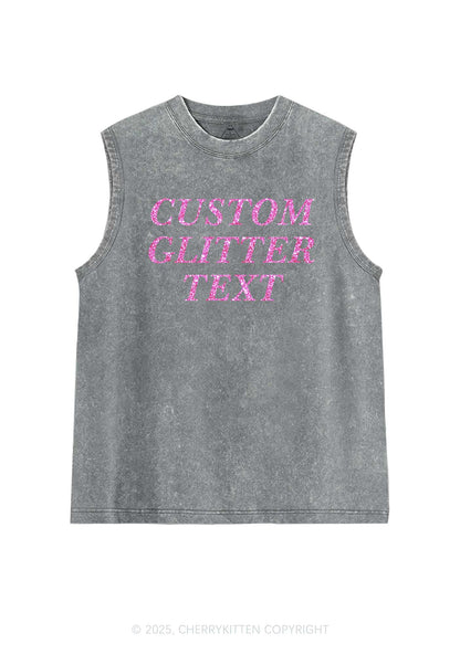 Custom Text Glitter Y2K Washed Muscle Tank Cherrykitten