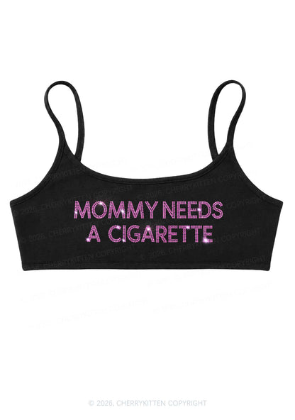 Rhinestone Mommy Needs Cigarette Y2K Super Crop Cami Cherrykitten