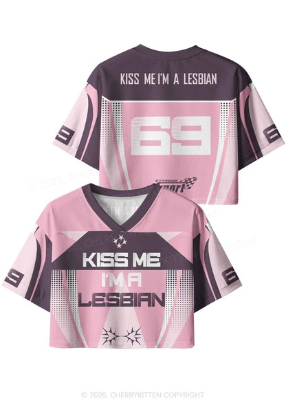 Kiss Me Im Lesbian Pride Y2K Crop Sport Jersey Shirts Cherrykitten