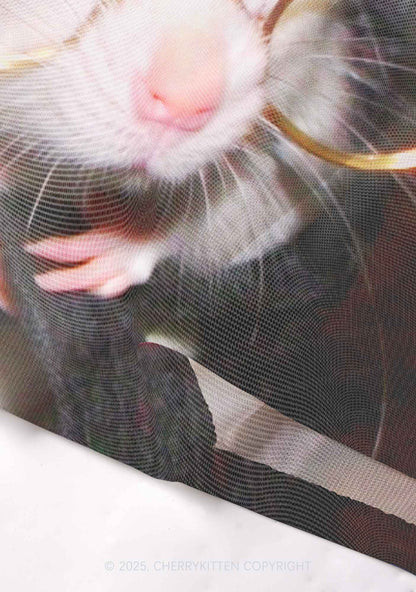 Glasses Rat Y2K Mesh Crop Top Cherrykitten