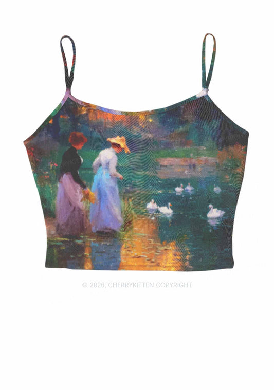 Sunset Pond Swans Pride Y2K Mesh Cami Tank Cherrykitten