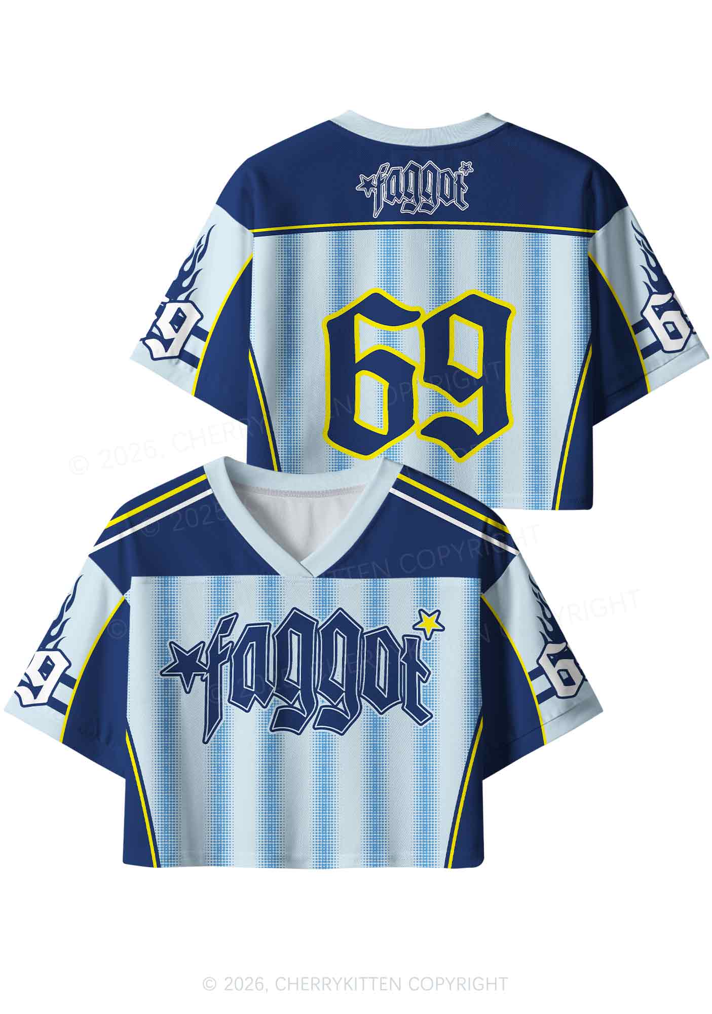 Blue Stripes Faggot Pride Y2K Crop Sport Jersey Shirts Cherrykitten