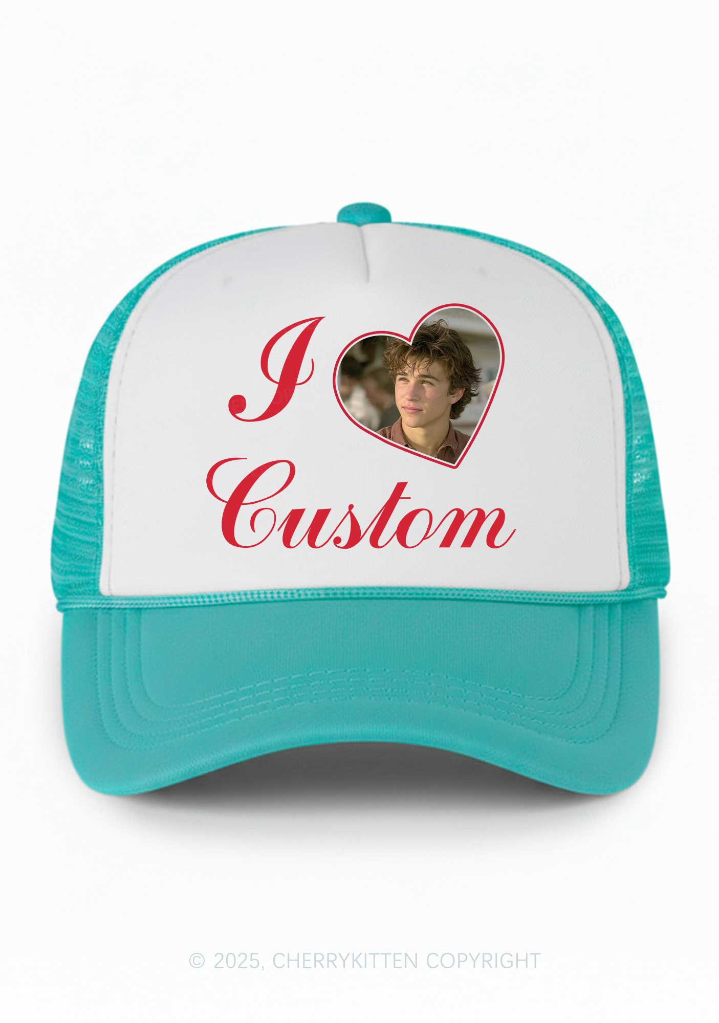 I Love Custom Photo Valentine's Day Y2K Colorblock Trucker Hat Cherrykitten