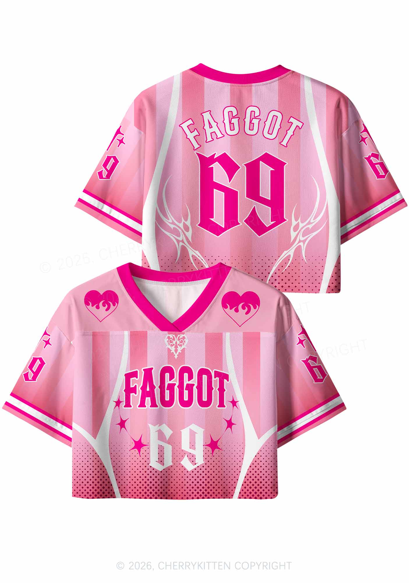 Pink Faggot Heart Pride Y2K Crop Sport Jersey Shirts Cherrykitten