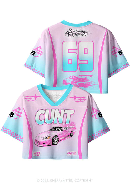 Cxxt Pink Sports Car Y2K Crop Sport Jersey Shirts Cherrykitten