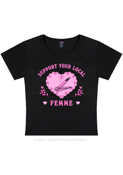 Support Your Local Femme Y2K Baby Tee Cherrykitten