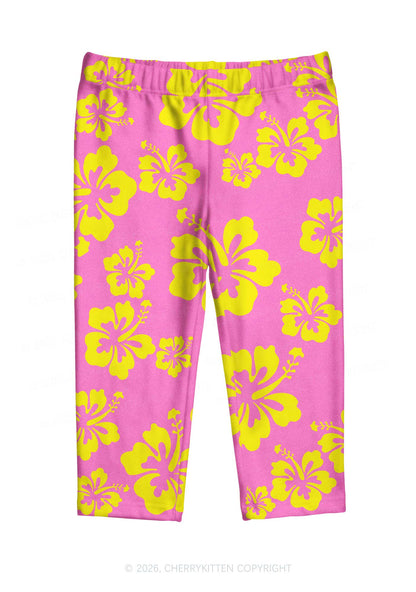 Yellow Floral On Pink Y2K Print Capri Pants Cherrykitten
