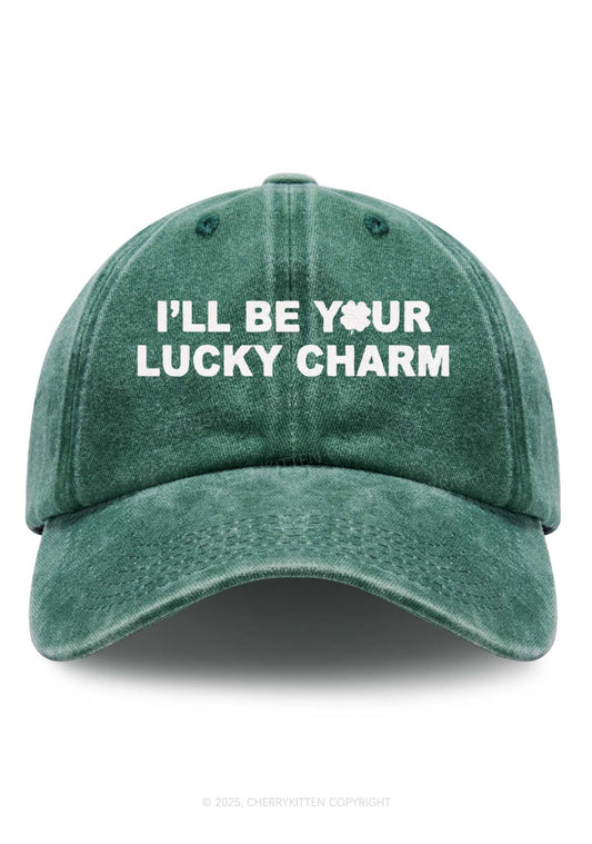 Embroidered Be Your Lucky Charm St Patricks Y2K Washed Baseball Cap Cherrykitten