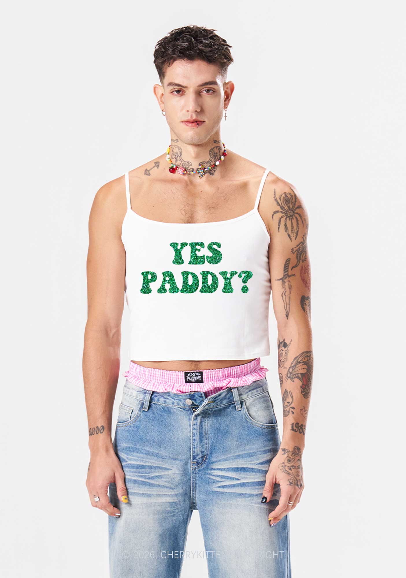 Glitter Yes Paddy St Patricks Y2K Spaghetti Strap Cami Cherrykitten