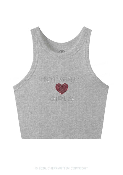 Rhinestone Hot Girls Love Girls Pride Y2K Crop Tank Top Cherrykitten