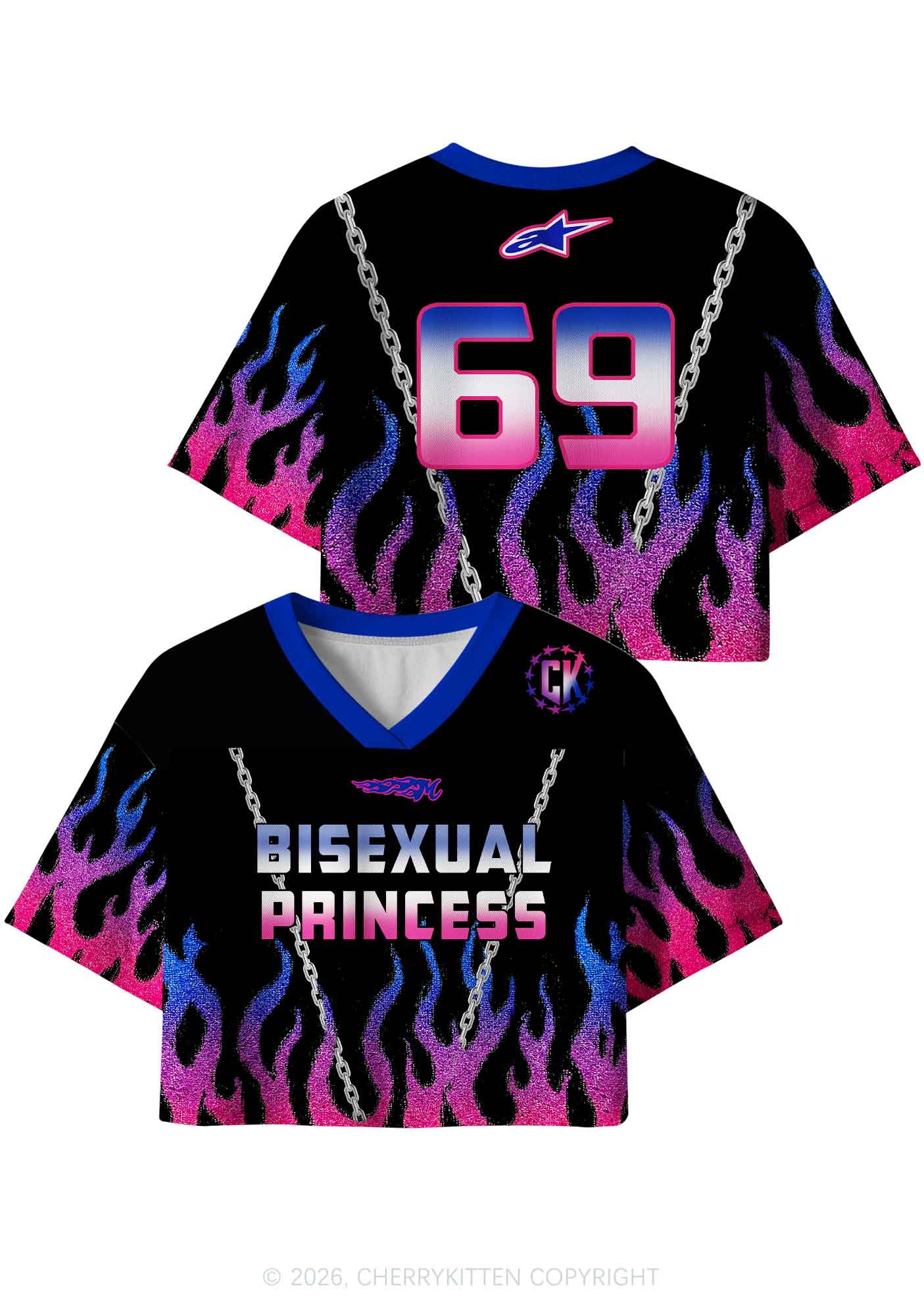 Bisexual Princess Flame Pride Y2K Crop Sport Jersey Shirts Cherrykitten