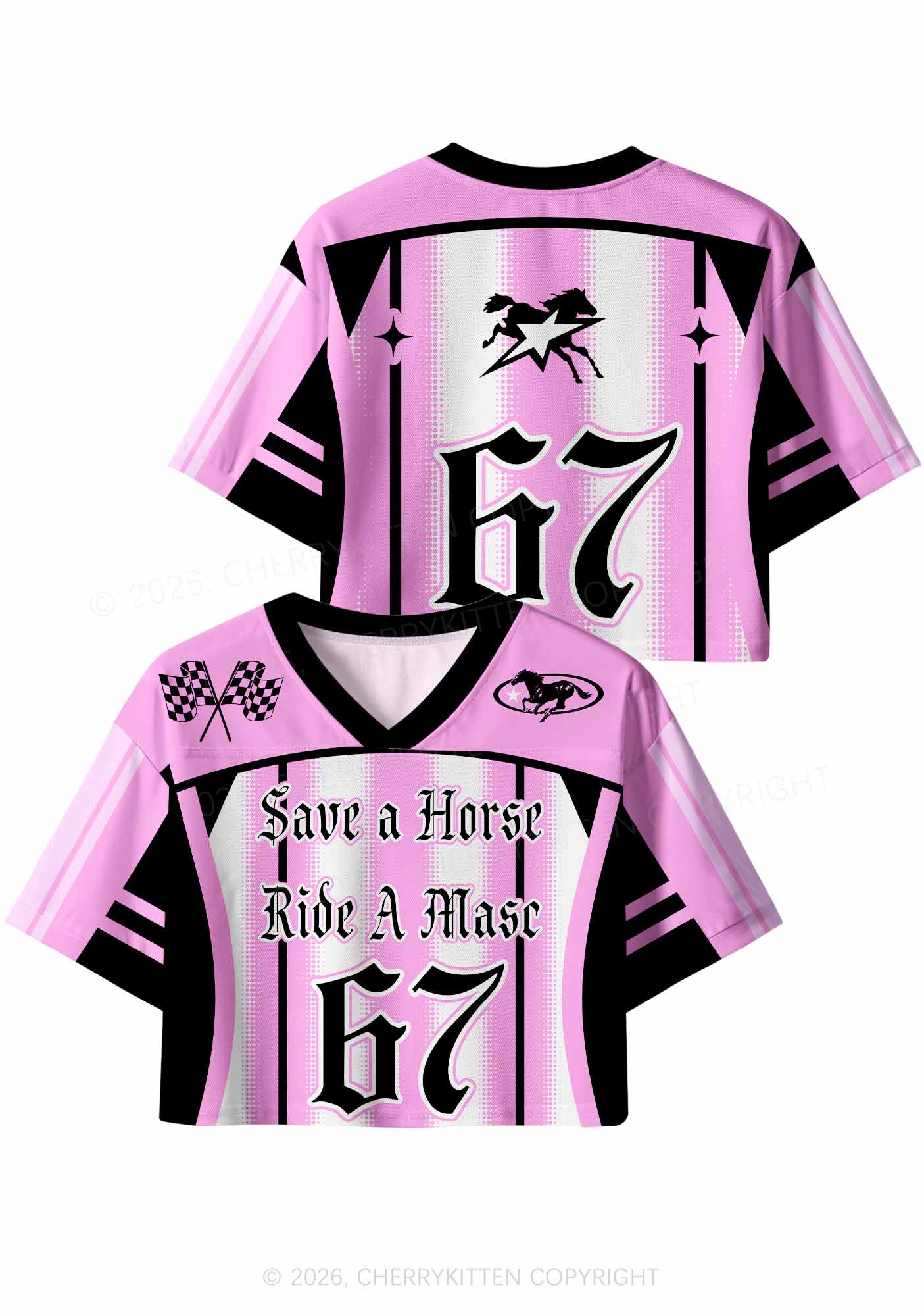 Pink Save Horse Ride Masc Pride Y2K Crop Sport Jersey Shirts Cherrykitten