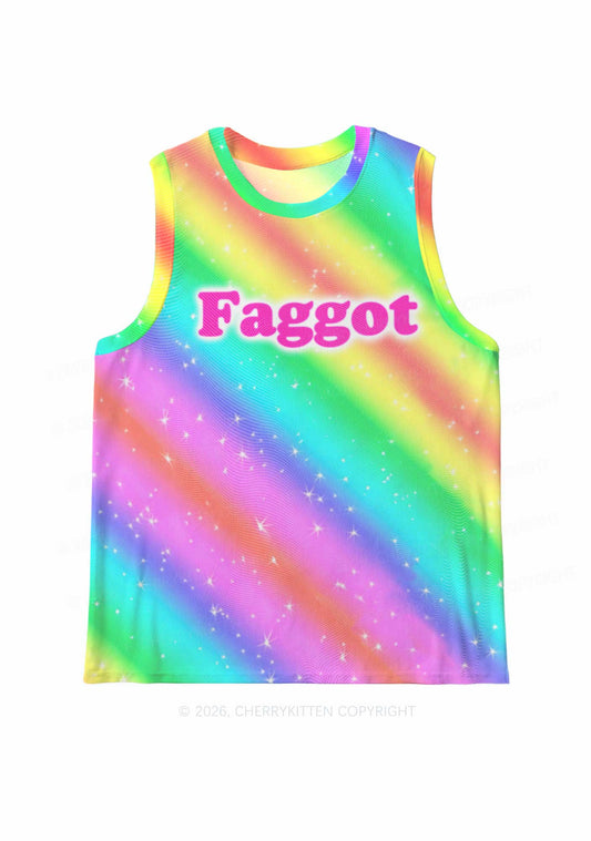 Rainbow Slide Faggot Pride Y2K Mesh Muscle Tank Cherrykitten