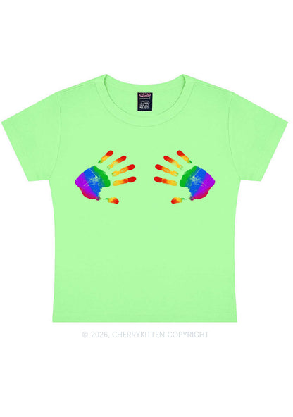 Rainbow Handprint Pride Y2K Baby Tee Cherrykitten