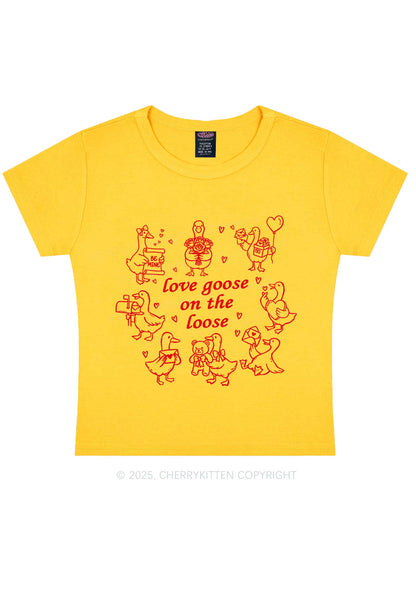 Love Goose On The Loose Valentine's Day Y2K Baby Tee Cherrykitten