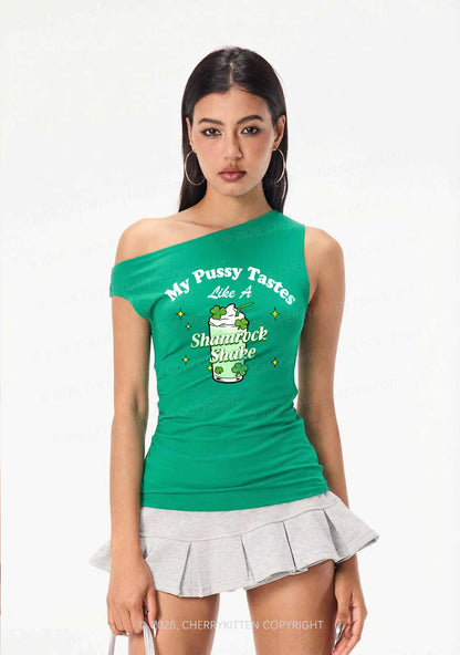 My Puxxy Tastes Like Shamrock Shake St Patricks Y2K Off Shoulder Tank Top Cherrykitten
