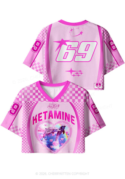 Pink Dolphin Heart Y2K Crop Sport Jersey Shirts Cherrykitten