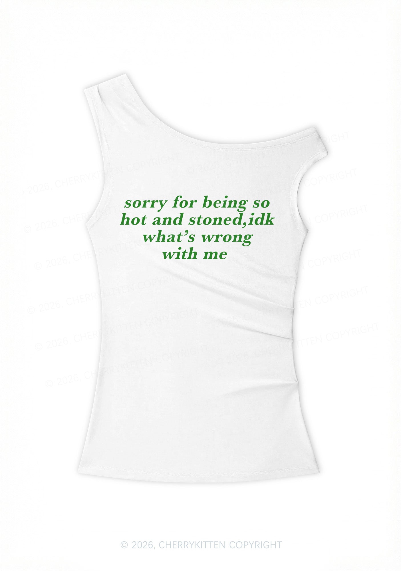 Sorry For Being Hot And Stoned Y2K Off Shoulder Tank Top Cherrykitten