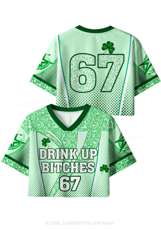 Custom Drink Up Bxxches St Patricks Y2K Crop Sport Jersey Shirts Cherrykitten