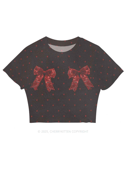 Bow Ties Y2K Mesh Crop Top Cherrykitten