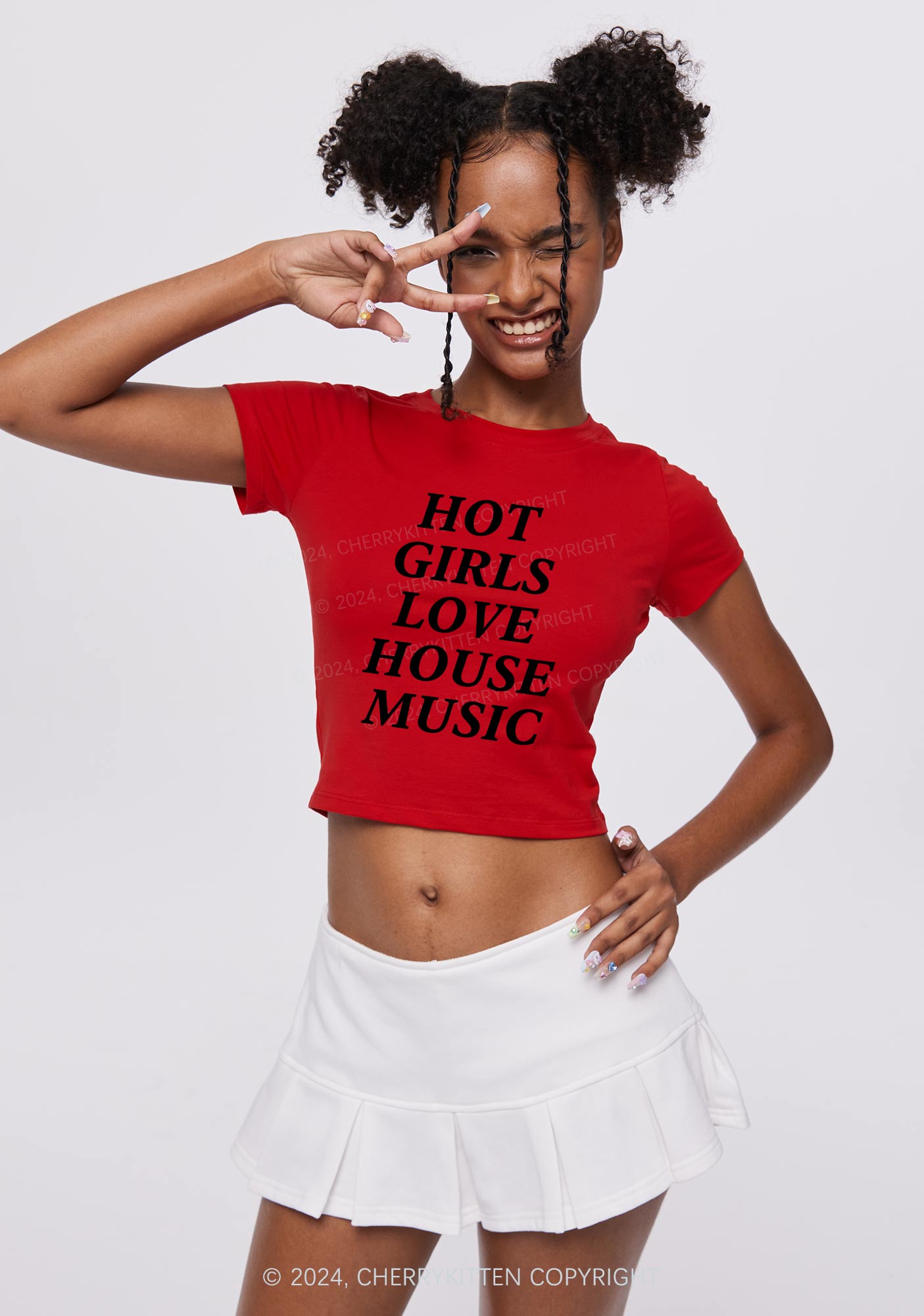 Girls Love House Music Y2K Baby Tee Cherrykitten