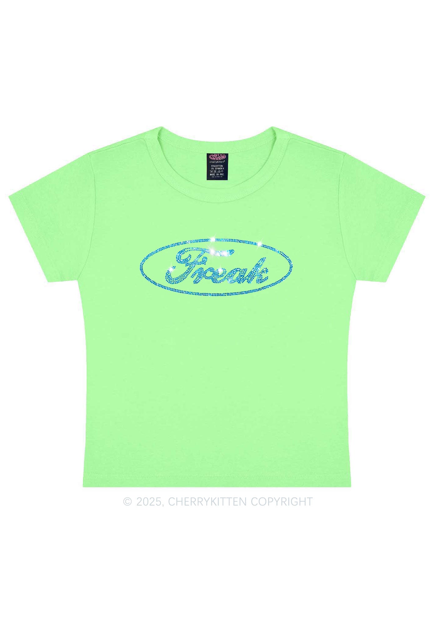 Rhinestone Oval Freak Y2K Baby Tee Cherrykitten