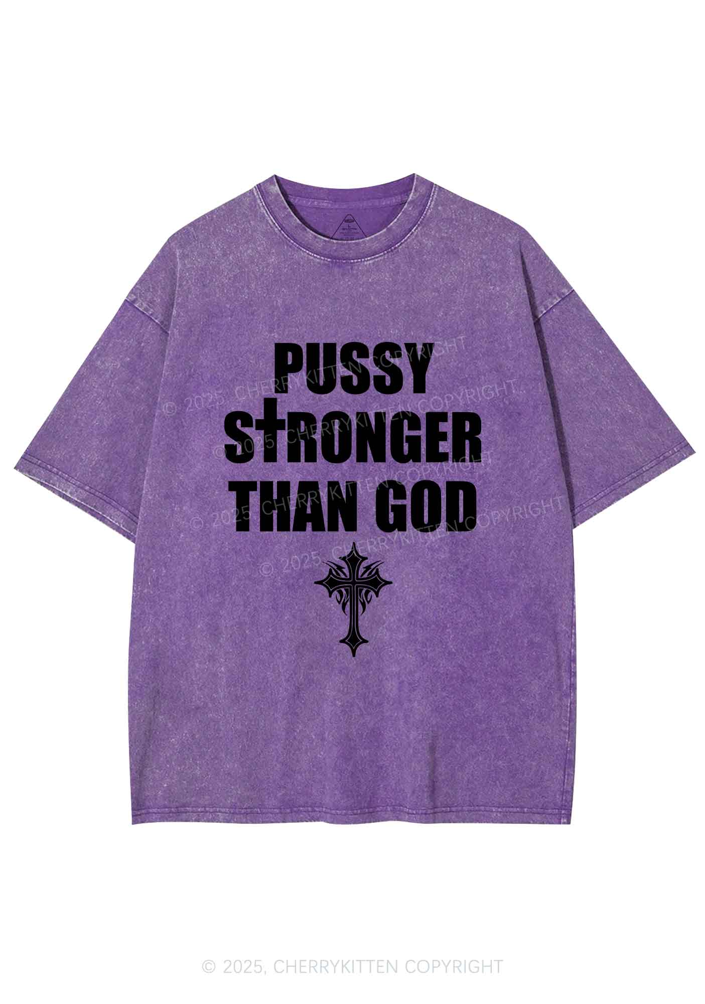 Puxxy Stronger Than God Y2K Shirts Washed Tee Cherrykitten
