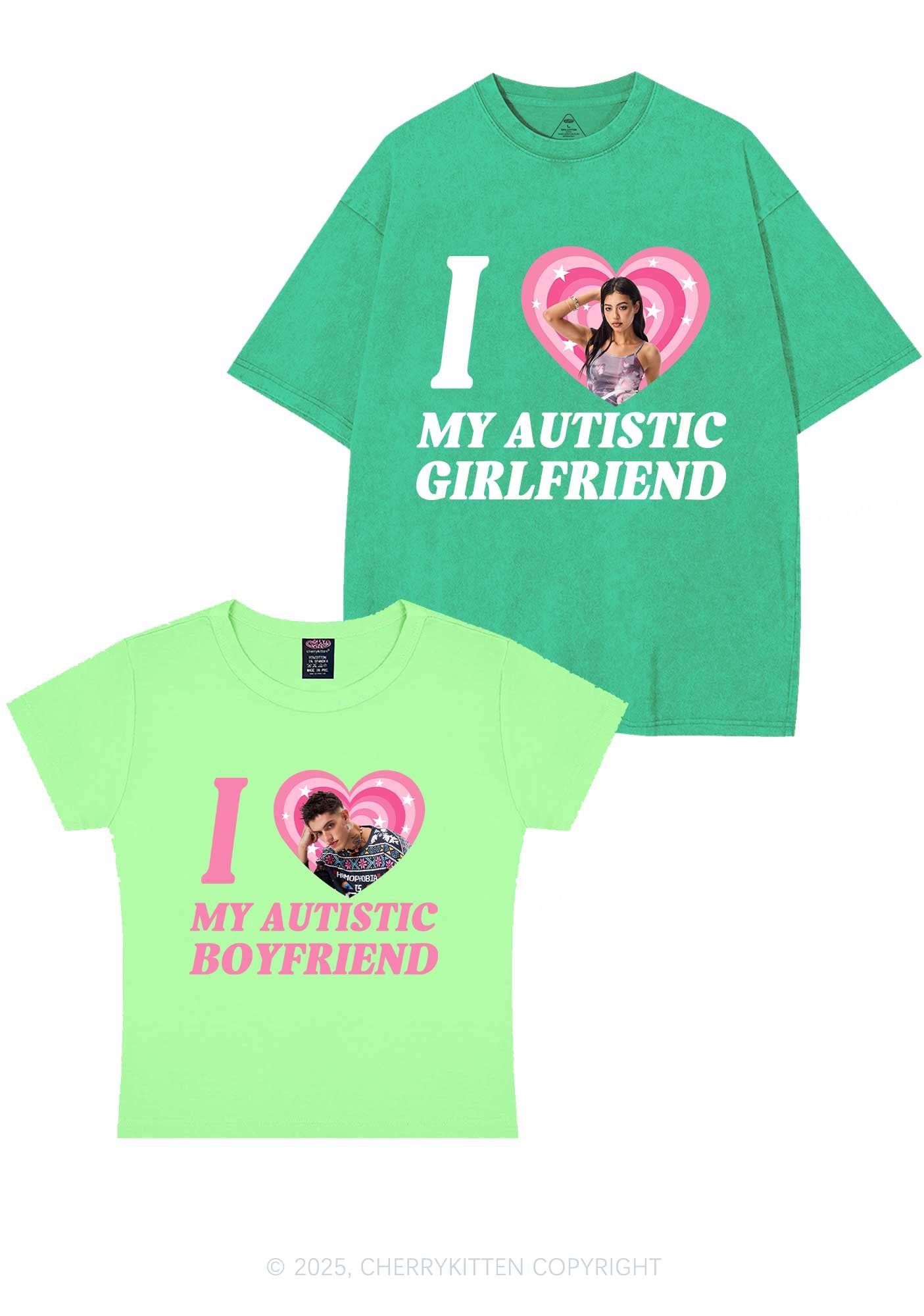Custom My Autistic BF GF Y2K Valentine's Day Couple Shirt Cherrykitten